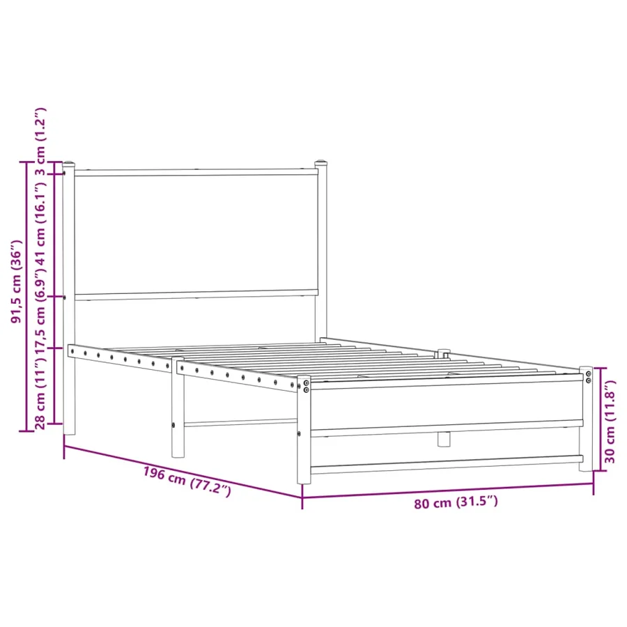 Cadre de lit en métal sans matelas chêne sonoma 75x190 cm - 10