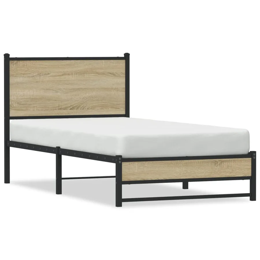 Cadre de lit en métal sans matelas chêne sonoma 75x190 cm - 2