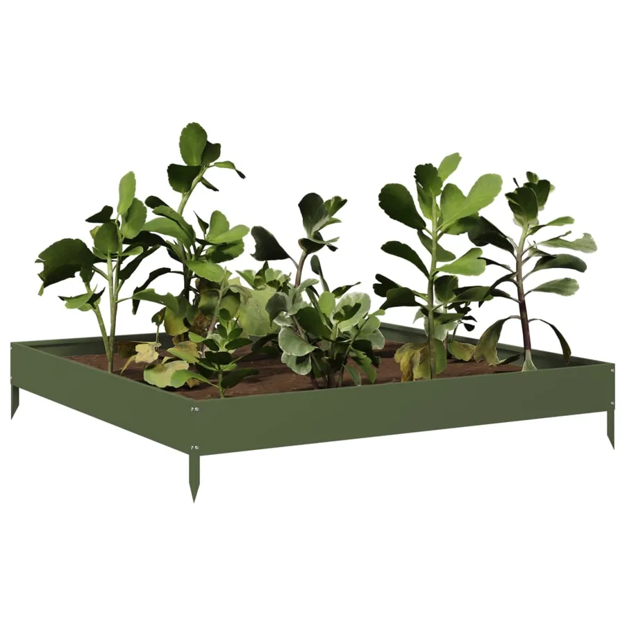 Lit surélevé de jardin vert olive 100x100x18,5 cm acier - 3