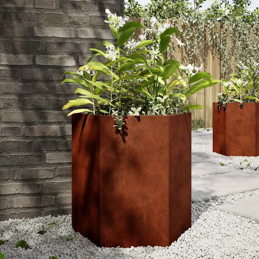 Jardinières 2 pcs hexagone 46x40x45 cm acier patinable
