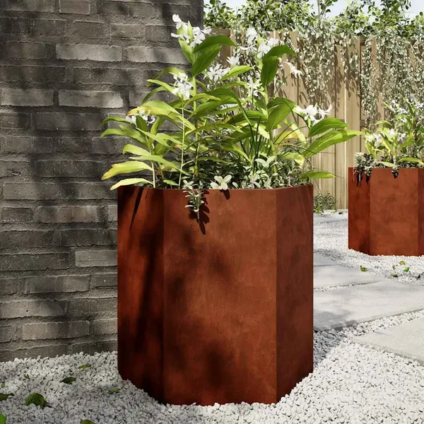 Jardinières 2 pcs hexagone 46x40x45 cm acier patinable