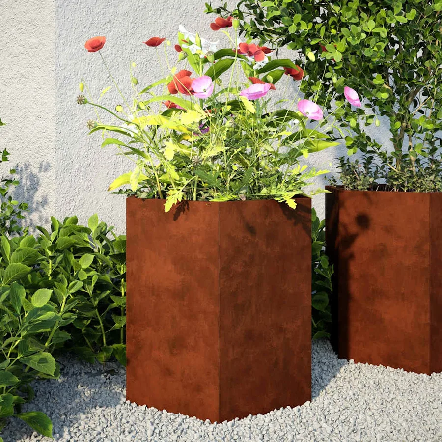 Jardinières 2 pcs hexagone 46x40x45 cm acier patinable - 3