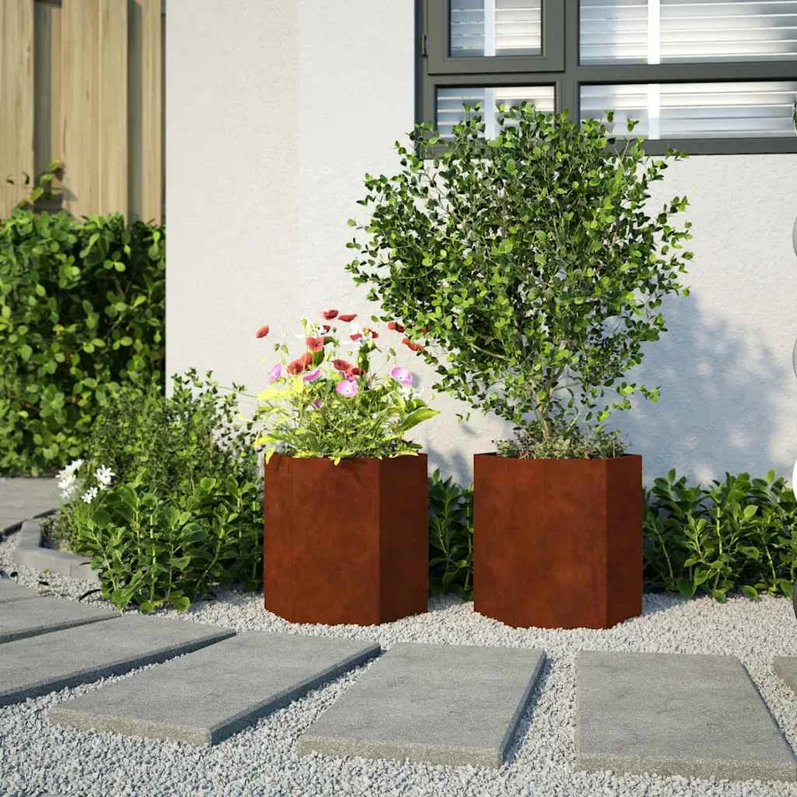 Jardinières 2 pcs hexagone 46x40x45 cm acier patinable - 5