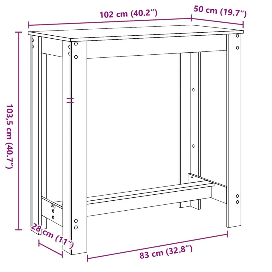 Table de bar gris béton 102x50x103,5 cm bois d'ingénierie - 9