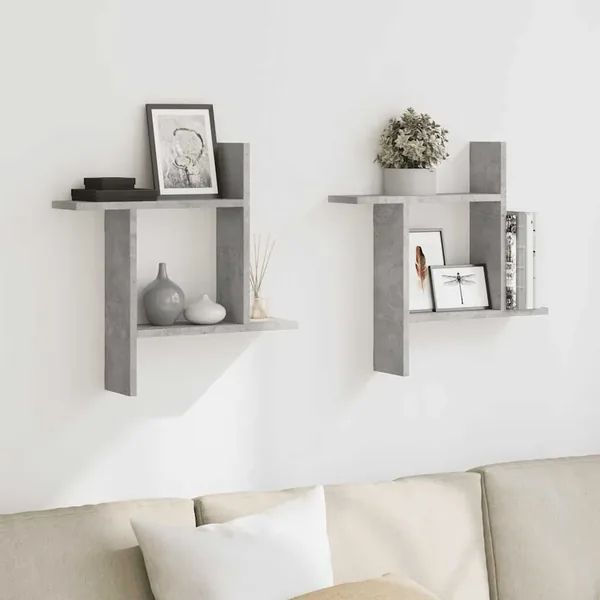 Étagères murales 2 pcs gris béton 50x12x50 cm bois d'ingénierie