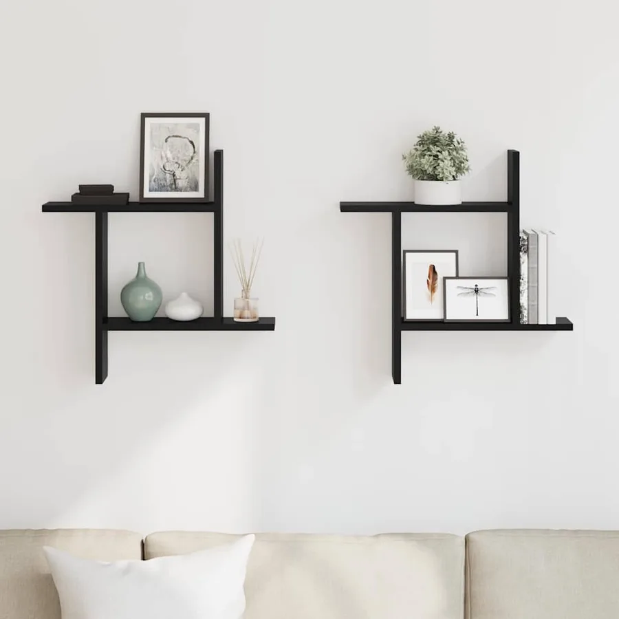 Étagères murales 2 pcs noir 50x12x50 cm bois d'ingénierie - 3