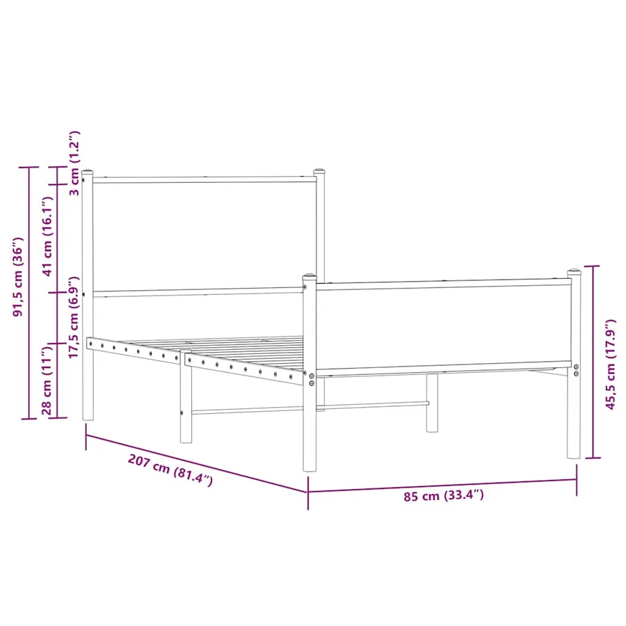 Cadre de lit en métal sans matelas chêne sonoma 80x200 cm - 10