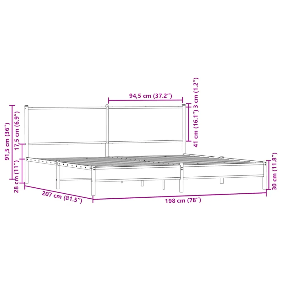 Cadre de lit en métal sans matelas chêne sonoma 193x203 cm - 10