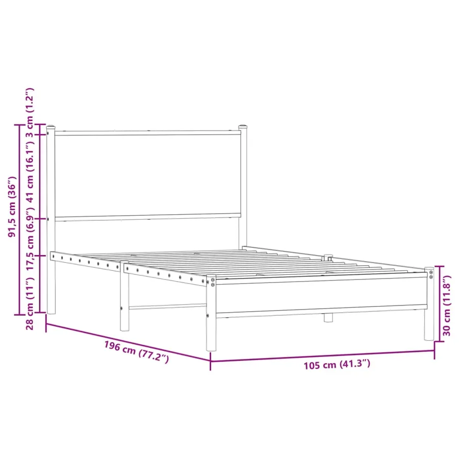 Cadre de lit en métal sans matelas chêne fumé 100x190 cm - 10