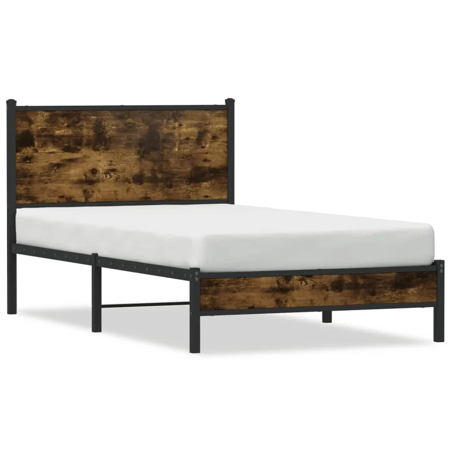 Cadre de lit en métal sans matelas chêne fumé 100x190 cm - 2