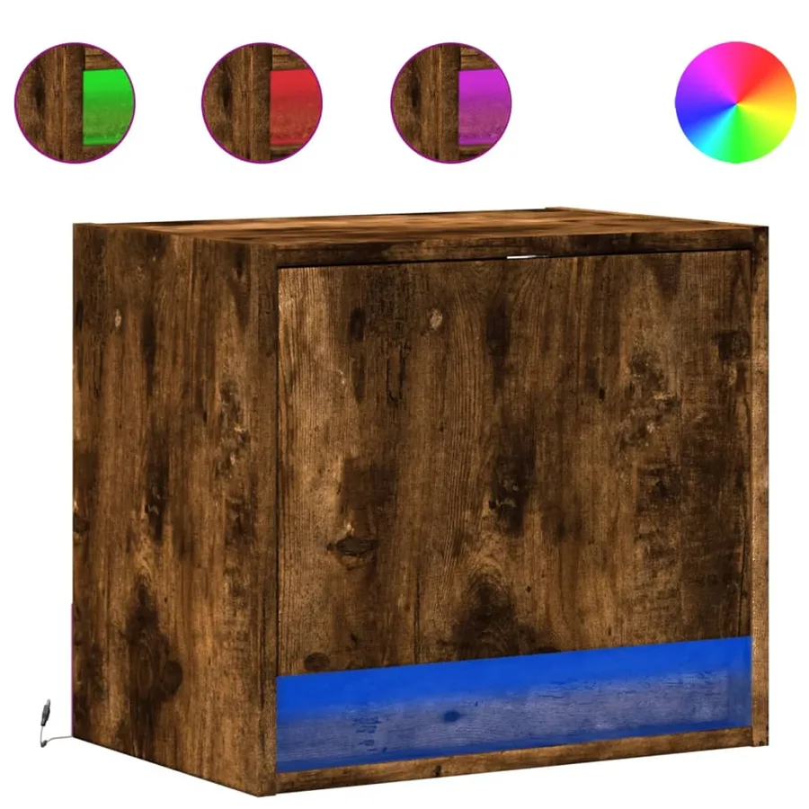 Tables de chevet murales avec lumières LED 2 pcs chêne fumé - 2