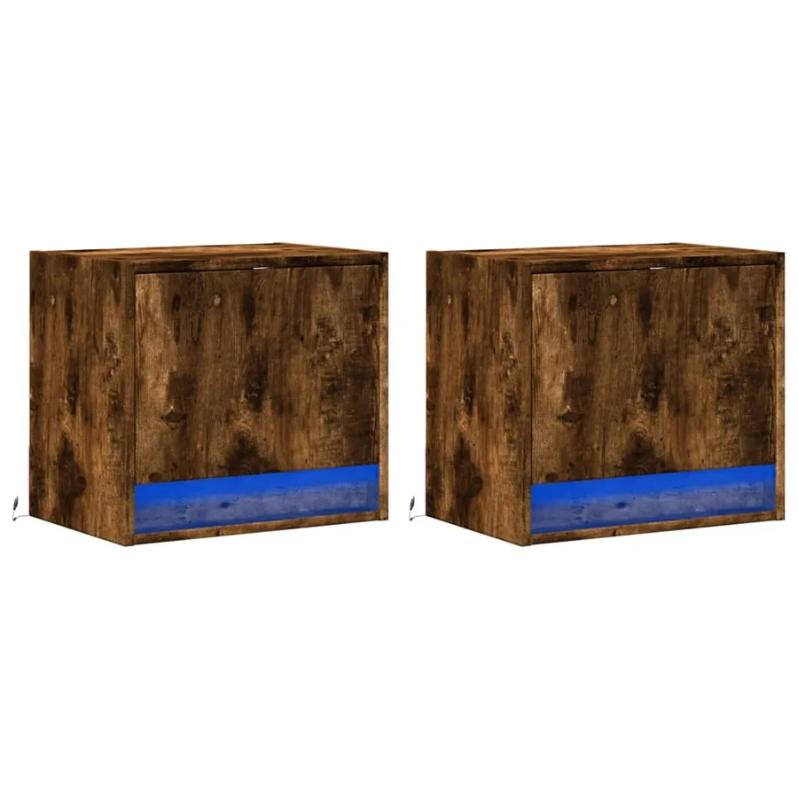 Tables de chevet murales avec lumières LED 2 pcs chêne fumé - 3