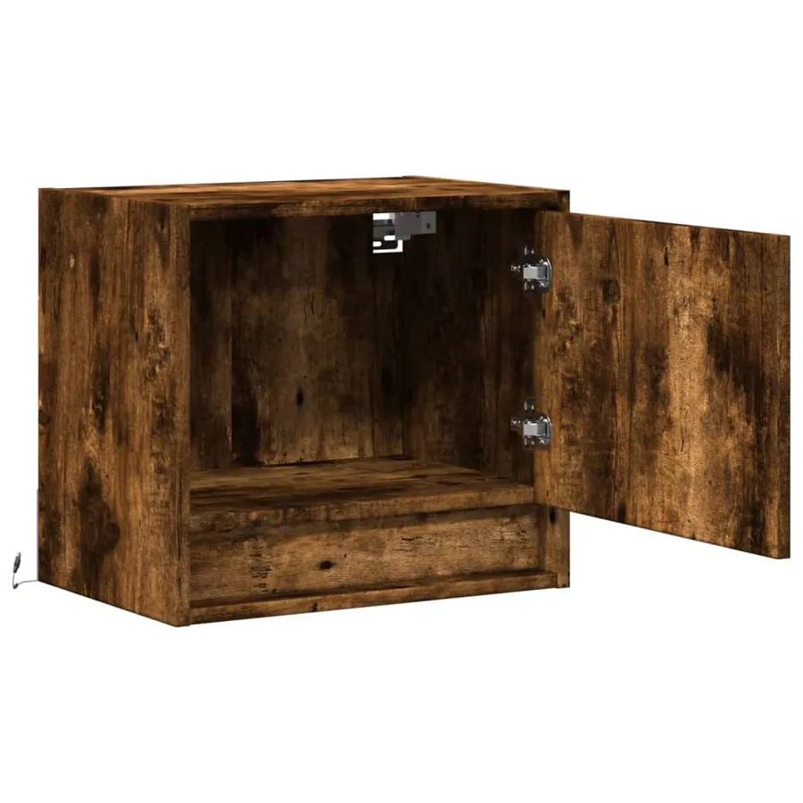 Tables de chevet murales avec lumières LED 2 pcs chêne fumé - 7