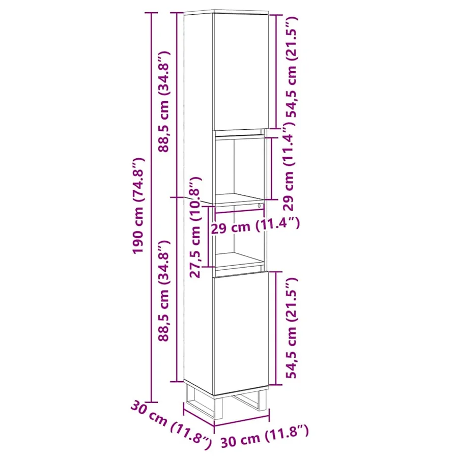 Armoire salle de bain chêne sonoma 30x30x190 cm - 10