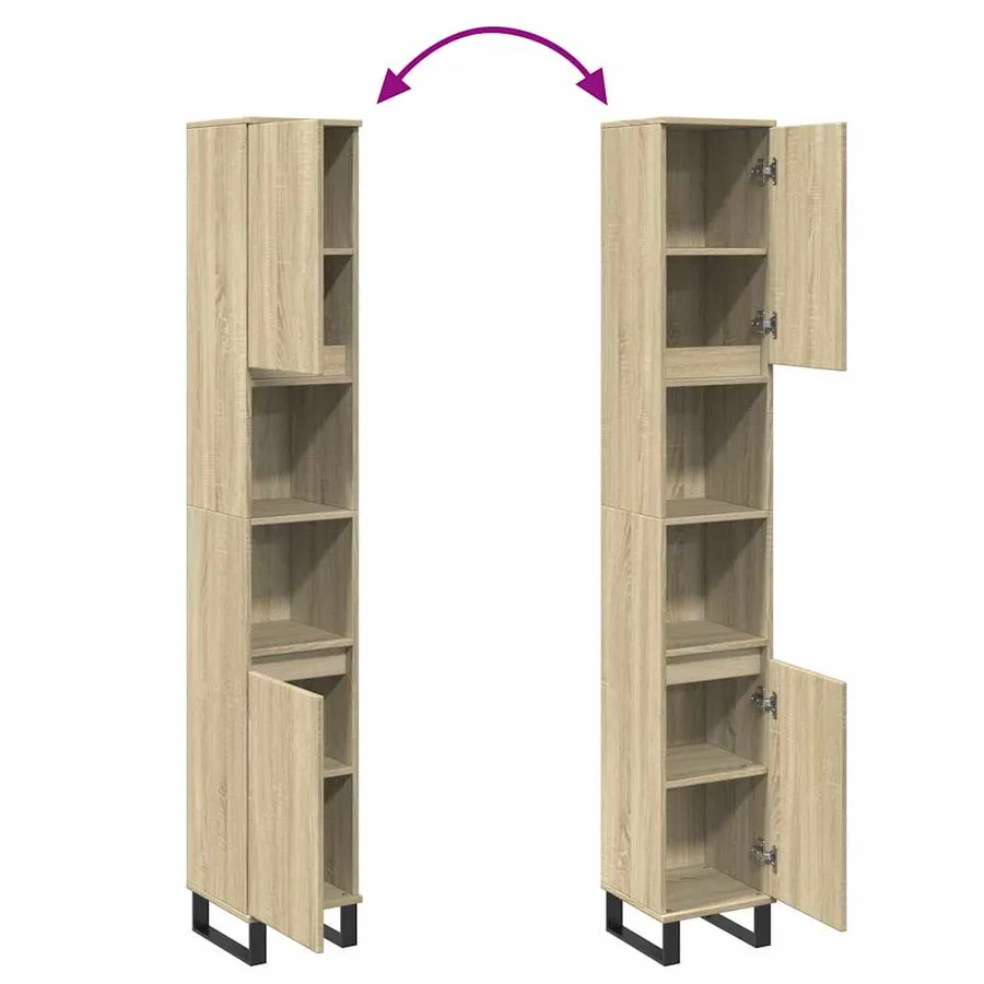 Armoire salle de bain chêne sonoma 30x30x190 cm - 7