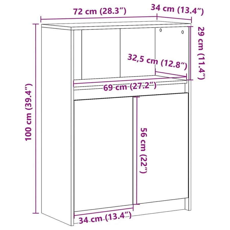 Buffet avec LED gris béton 72x34x100 cm bois d'ingénierie - 14