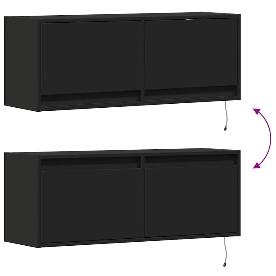 Meuble TV mural avec lumières LED noir 100x31x35 cm - 10