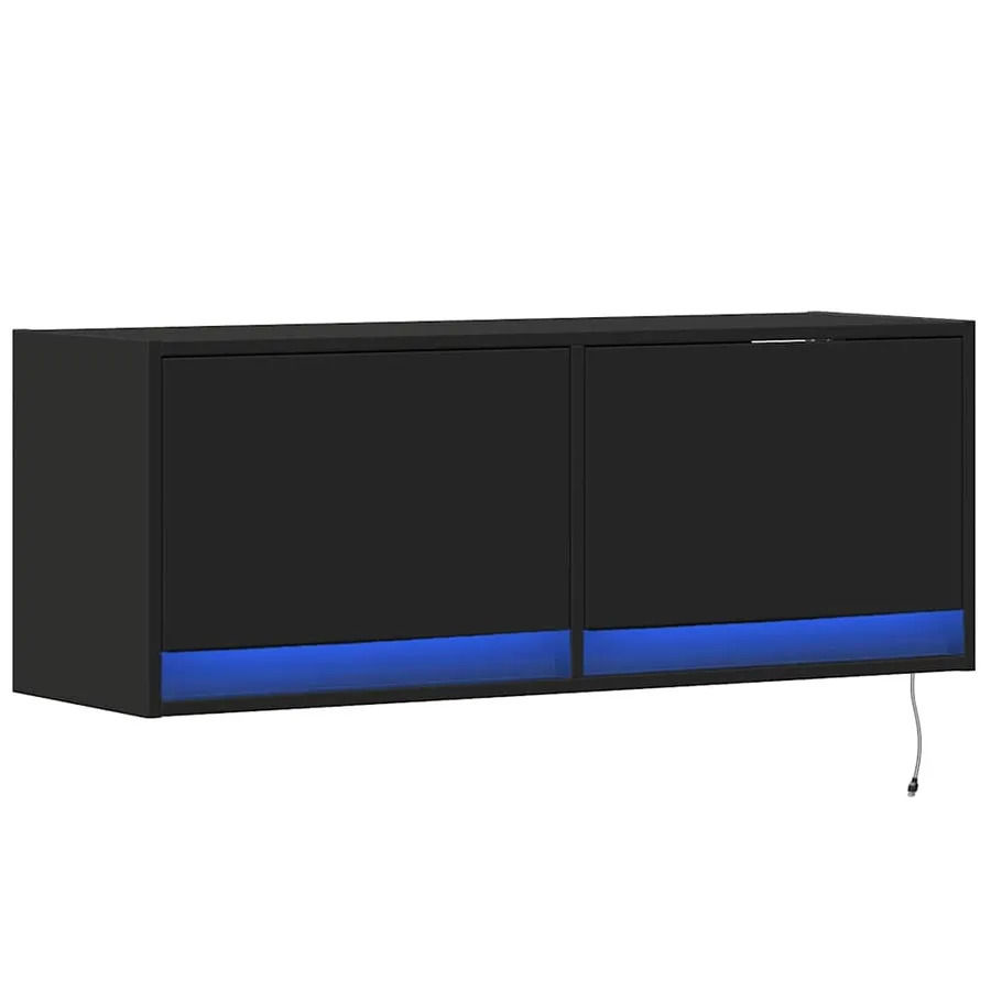 Meuble TV mural avec lumières LED noir 100x31x35 cm - 3