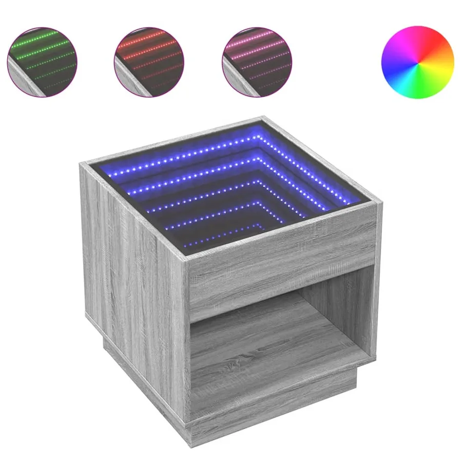 Table de chevet avec LED infini sonoma gris 50x50x50 cm - 2
