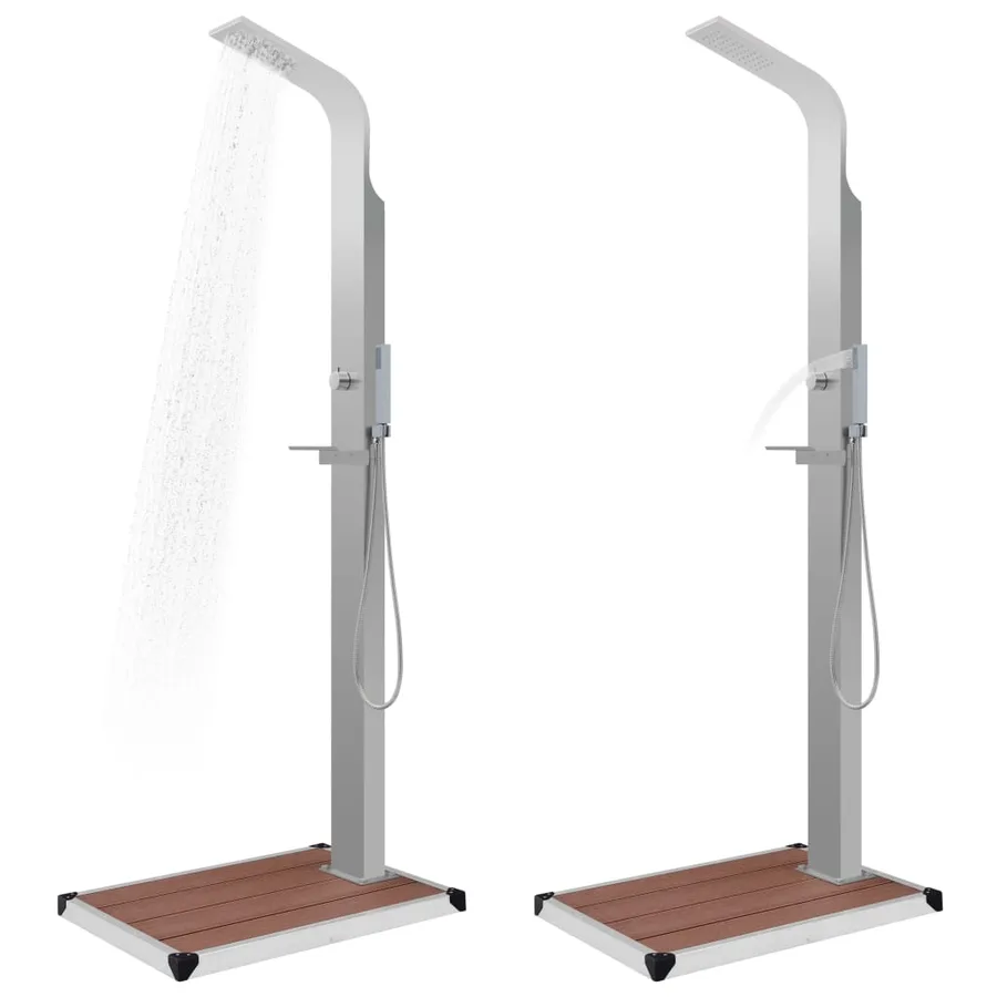 Douche d'extérieur avec receveur de douche WPC Acier inoxydable - 3