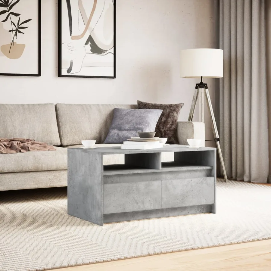 Table basse avec lumières LED gris béton bois d'ingénierie - 4
