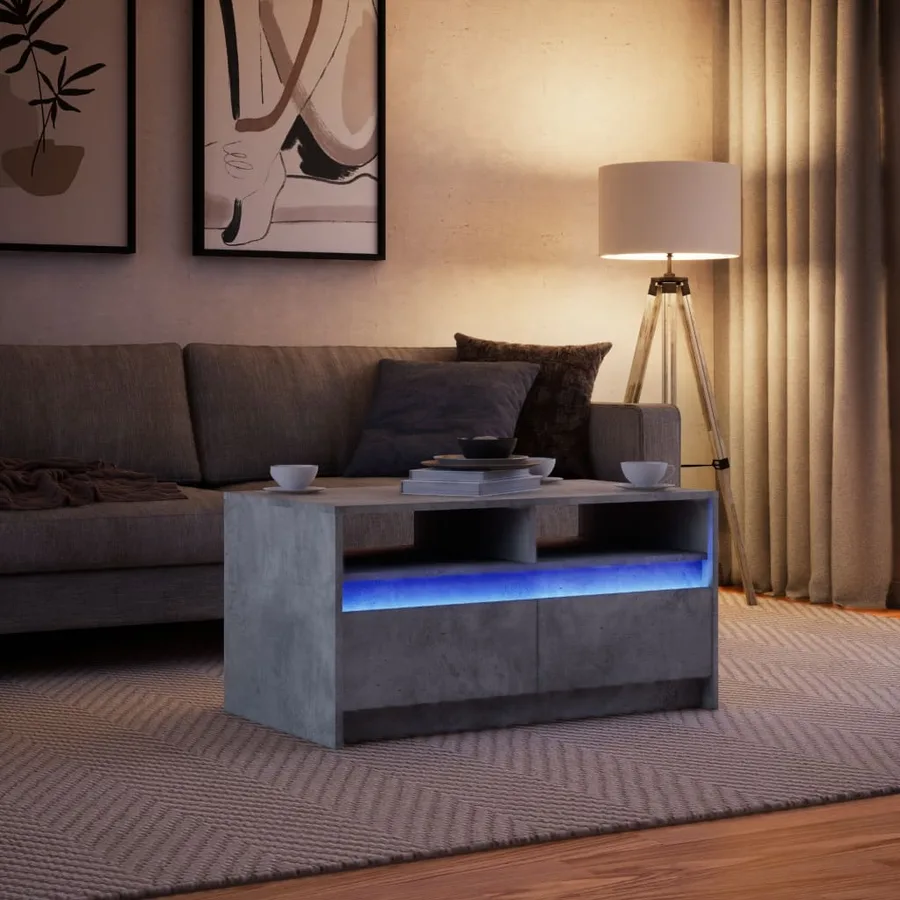 Table basse avec lumières LED gris béton bois d'ingénierie - 5