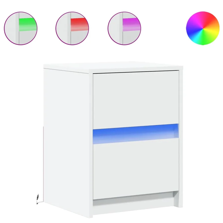 Armoire de chevet avec lumières LED blanc bois d'ingénierie - 2