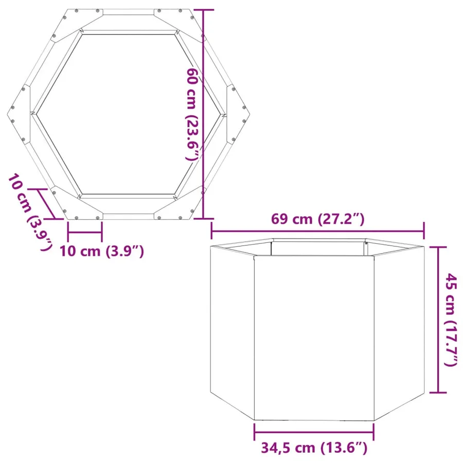 Jardinière blanc hexagone 69x60x45 cm acier - 10