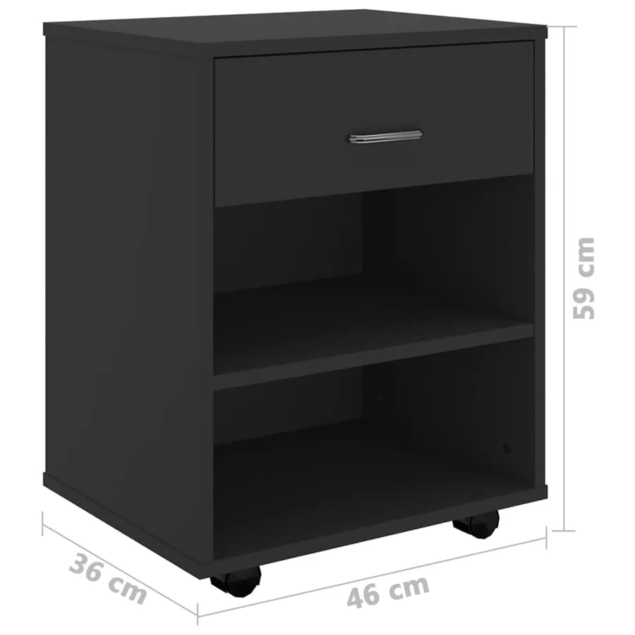 Armoire à roulettes Noir 46x36x59 cm Bois d'ingénierie - 8