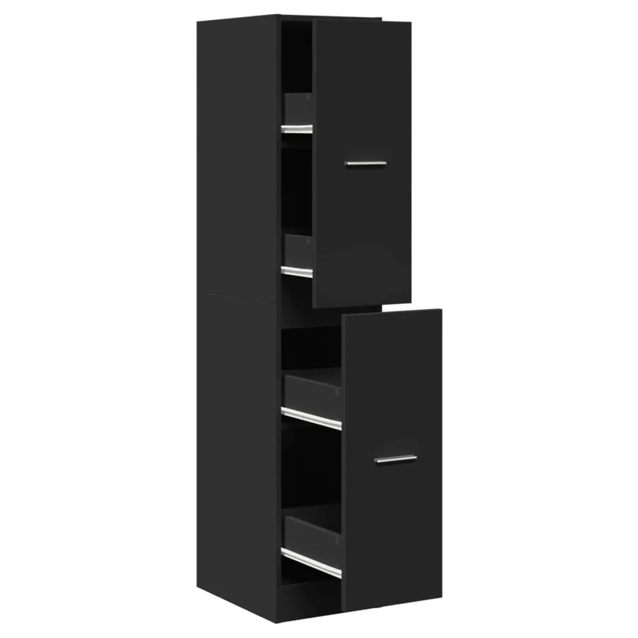 Armoire d'apothicaire noir 30x41x144,5 cm bois d'ingénierie - 2