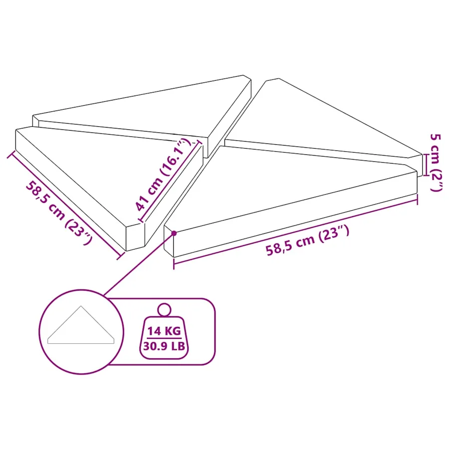 Plaques de poids de parasol 4 pcs triangulaire granit noir 14kg - 8