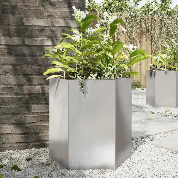 Jardinière hexagone 46x40x45 cm acier inoxydable