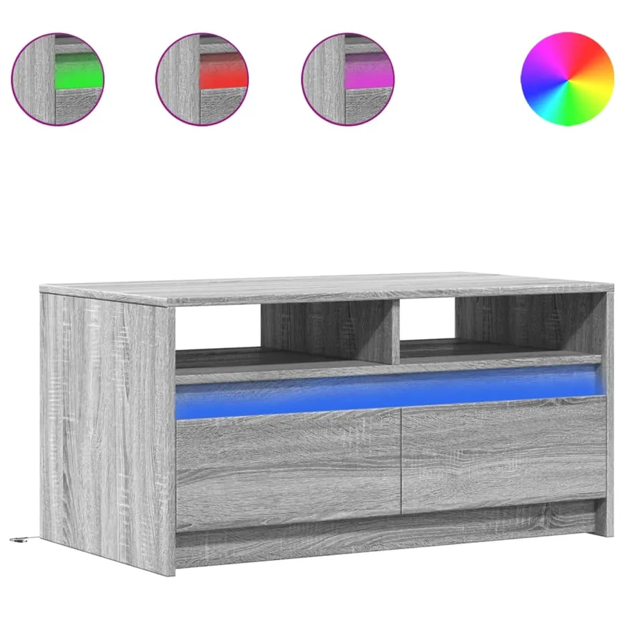 Table basse avec lumières LED sonoma gris bois d'ingénierie - 2