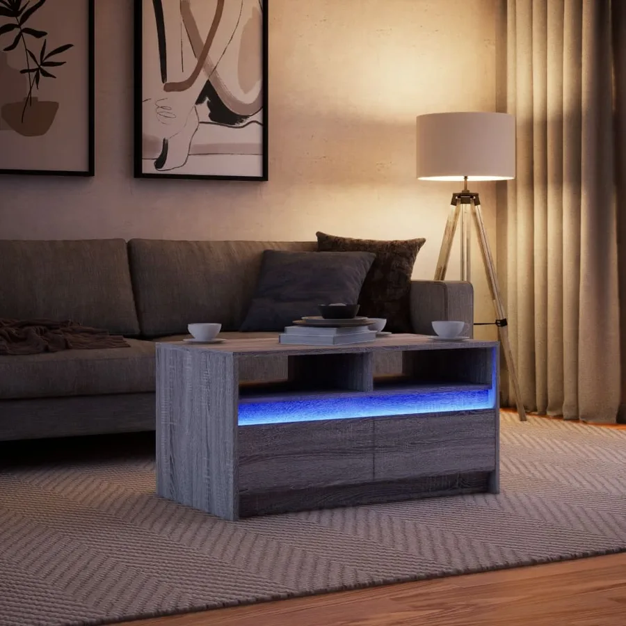 Table basse avec lumières LED sonoma gris bois d'ingénierie - 5