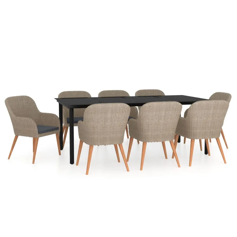 Ensemble à manger de jardin avec coussins 9 pcs marron - 2