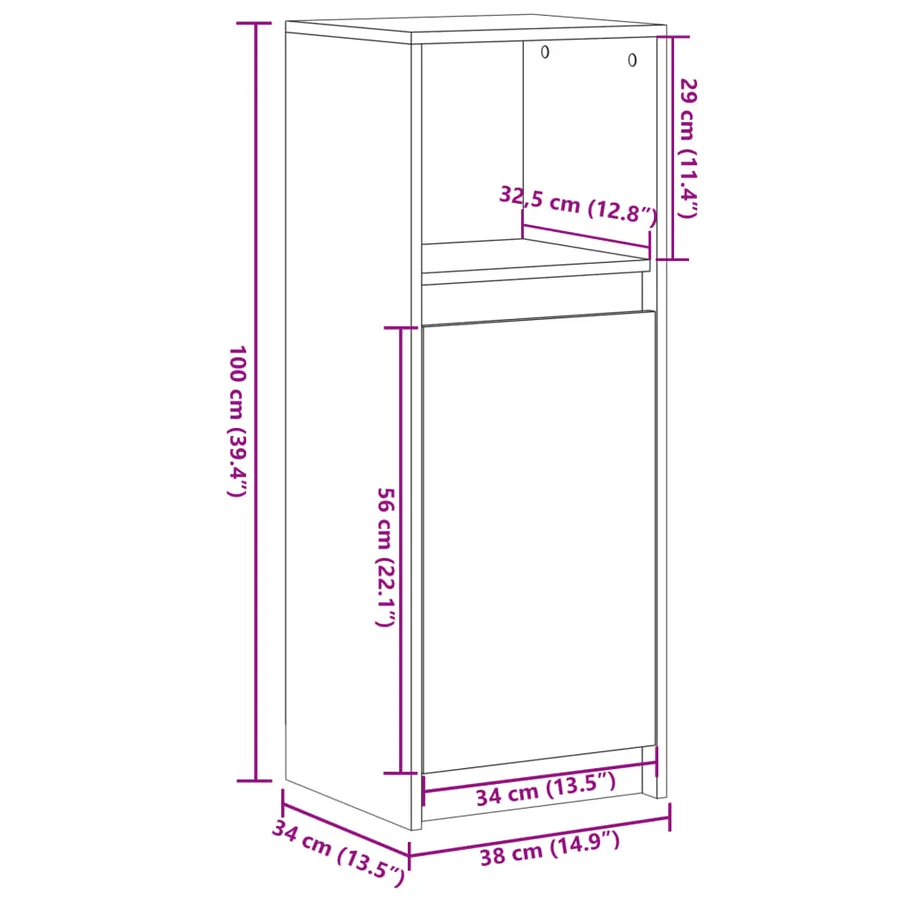 Buffet avec LED gris béton 38x34x100 cm bois d'ingénierie - 14