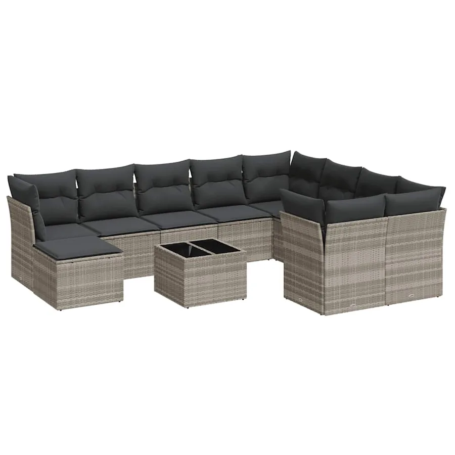 Salon de jardin 11 pcs avec coussins gris clair résine tressée - 2