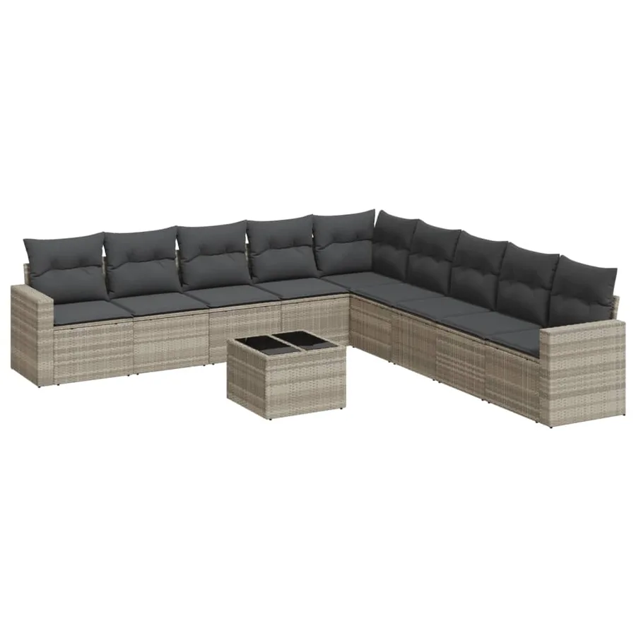 Salon de jardin avec coussins 10 pcs gris clair résine tressée - 2