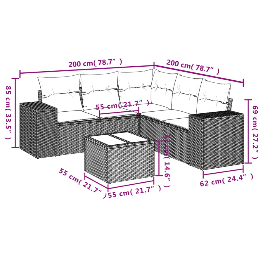 Salon de jardin 6 pcs avec coussins gris clair résine tressée - 3