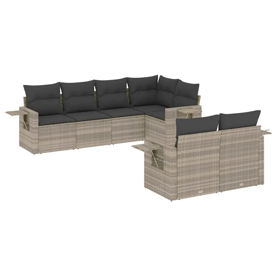 Salon de jardin avec coussins 7 pcs gris clair résine tressée - 2