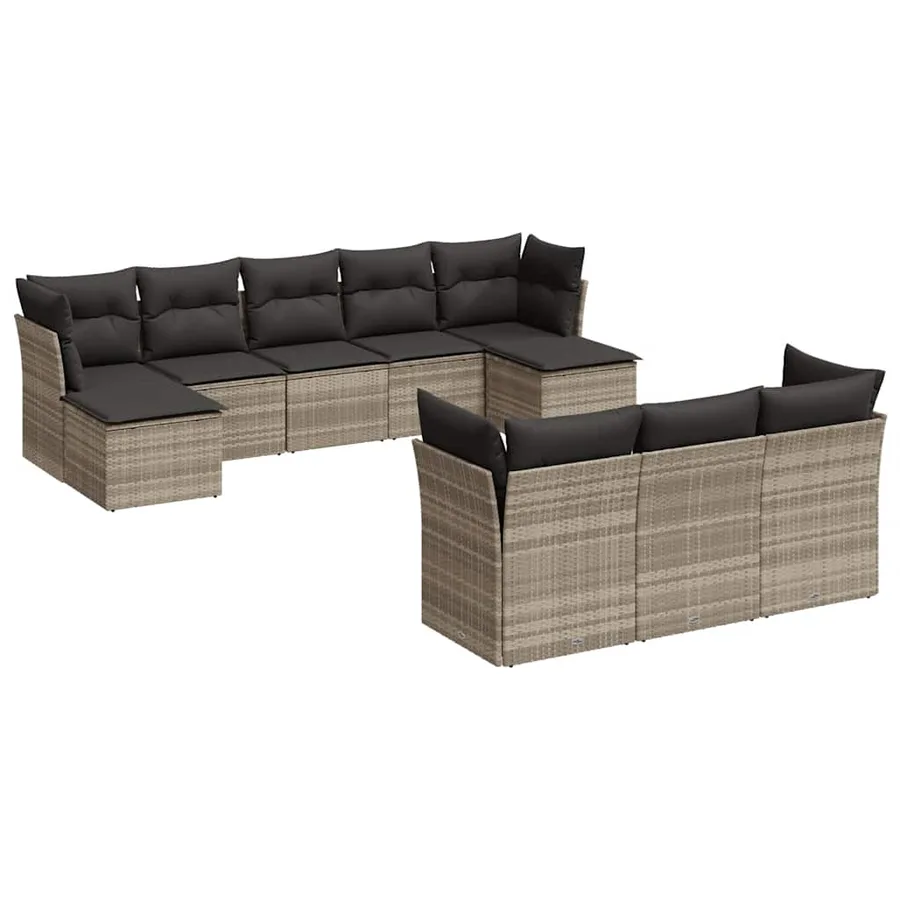 Salon de jardin avec coussins 10 pcs gris clair résine tressée - 2