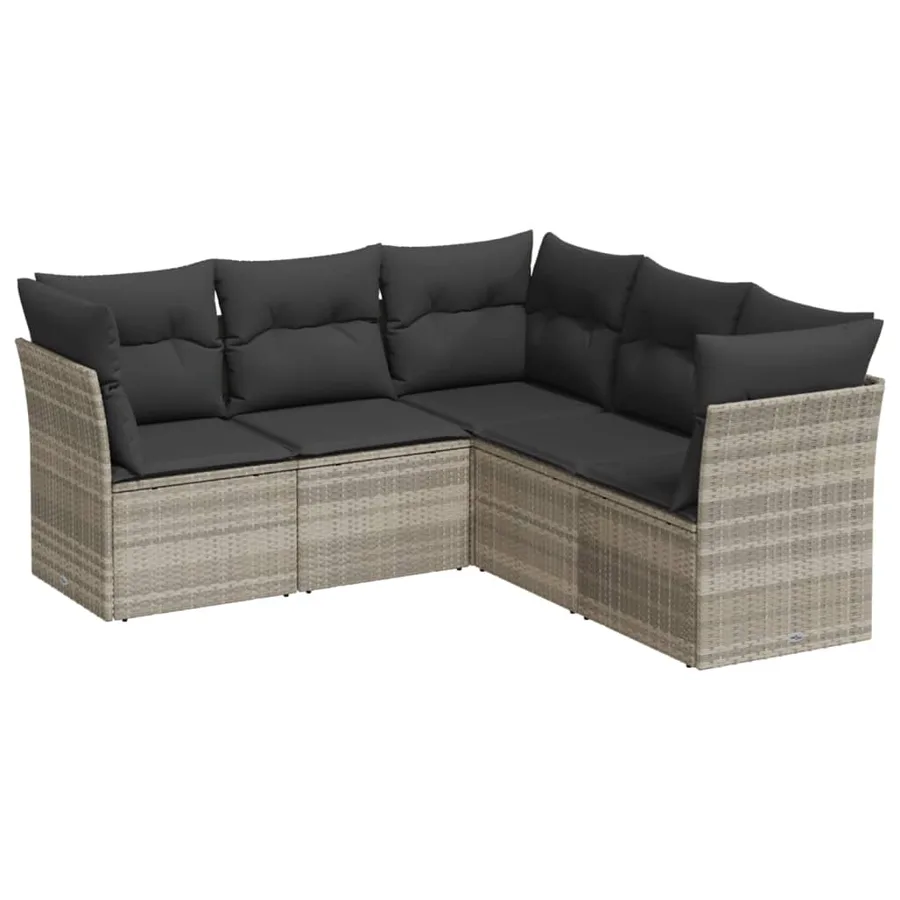 Salon de jardin 5 pcs avec coussins gris clair résine tressée - 2