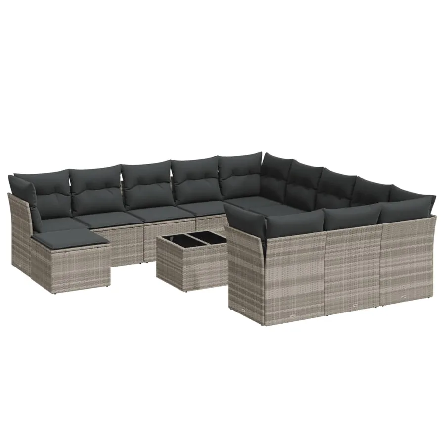 Salon de jardin avec coussins 13 pcs gris clair résine tressée - 2