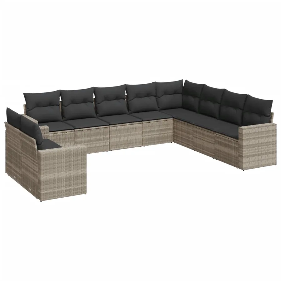 Salon de jardin avec coussins 10 pcs gris clair résine tressée - 2