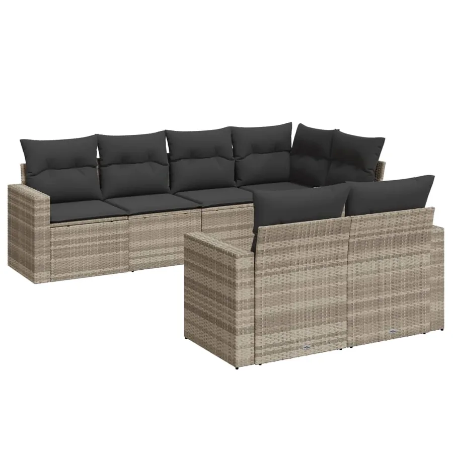 Salon de jardin avec coussins 7 pcs gris clair résine tressée - 2