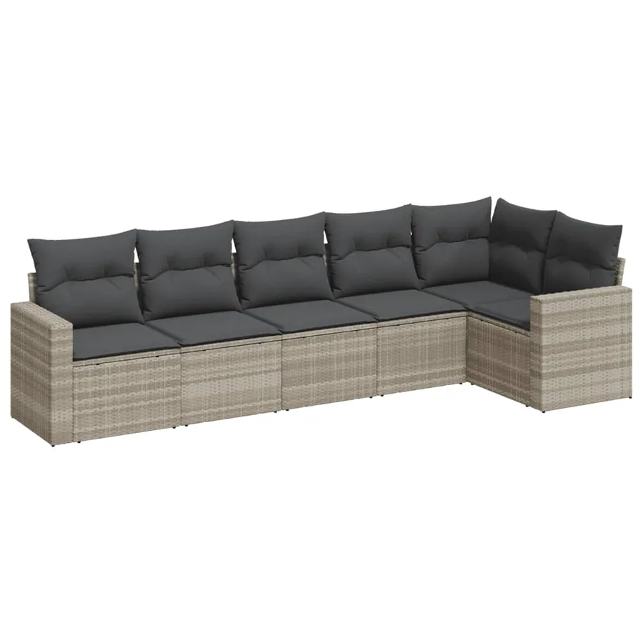 Salon de jardin 6 pcs avec coussins gris clair résine tressée - 2