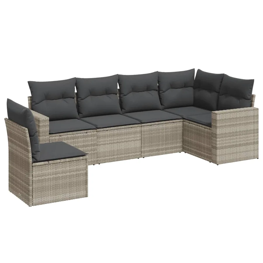 Salon de jardin 6 pcs avec coussins gris clair résine tressée - 2