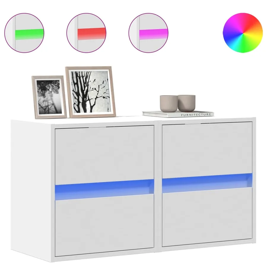 Meubles TV muraux avec lumières LED 2 pcs blanc 41x31x45 cm - 2