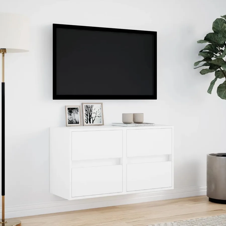 Meubles TV muraux avec lumières LED 2 pcs blanc 41x31x45 cm - 4