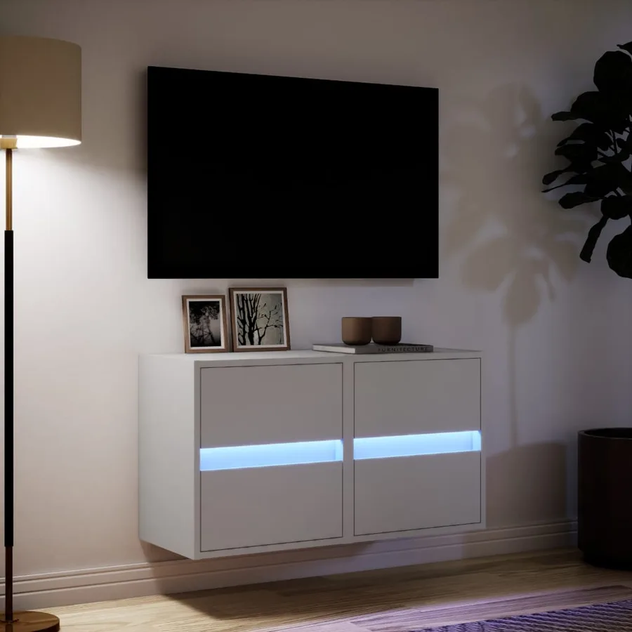 Meubles TV muraux avec lumières LED 2 pcs blanc 41x31x45 cm - 5